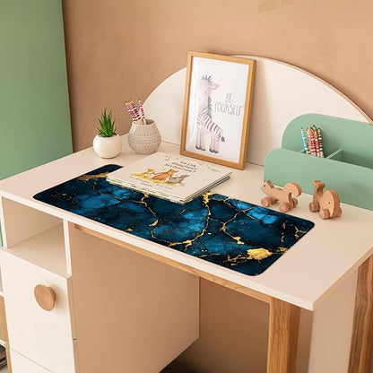 Blue Marble Gold Vein Mouse Pad – Large Extended Desk Mat 31.5 x 11.8 in– - Image 3