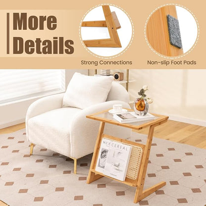 GOFLAME Rattan Side Table Set of 2, Z-Shaped End Table - Image 6