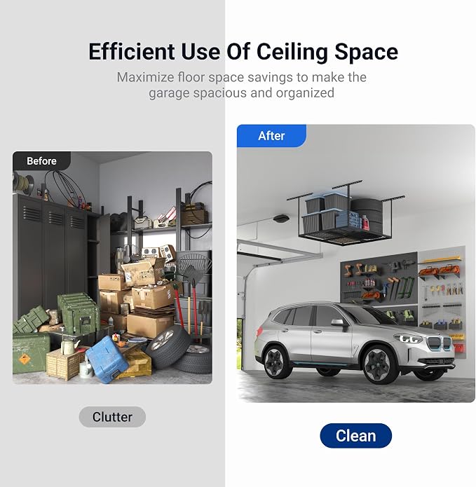 FLEXIMOUNTS 4x4FT Garage Storage Rack Overhead, Adjustable Ceiling Storage Racks - Image 5