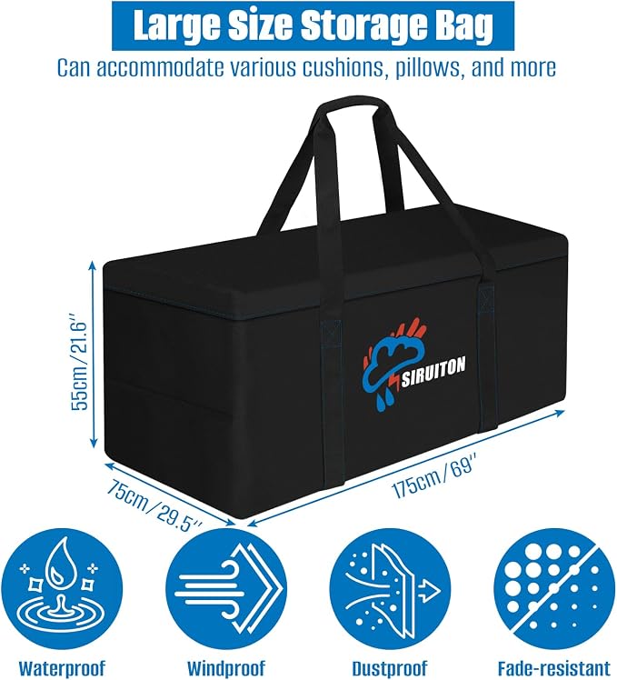 SIRUITON 69”L x 29.5”W x 21.6”H Outdoor Cushion Storage Bag, Patio Furniture - Image 2