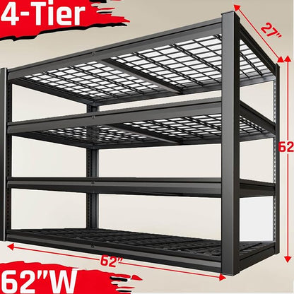 62" Wide Heavy Duty Garage Shelving Units, 4-Tier Deep Storage Shelves - Image 3