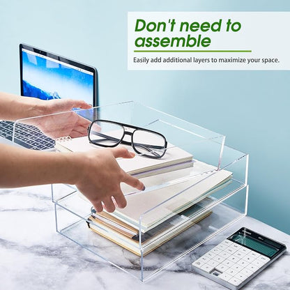 Harloon 4 Tier Acrylic Paper Tray 12 x 9.3 x 2.7 Inches Stackable Letter Clear - Image 3