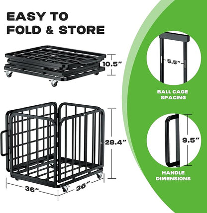 MR Foldable Ball Cart with Wheels, Heavy-Duty Ball Cage Garage Sports Equipment - Image 2