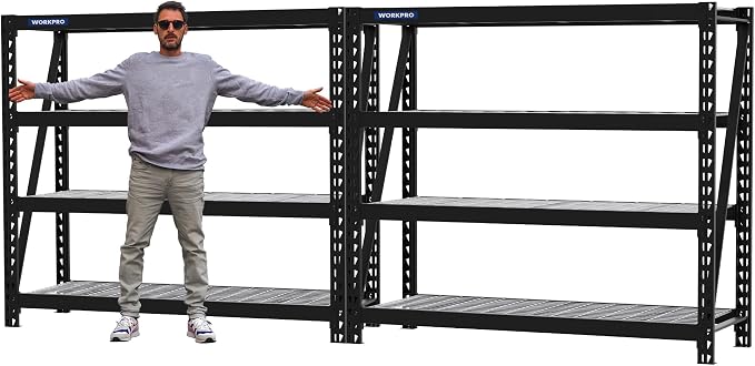 WORKPRO 68" Ultra Wide 4-Tier Metal Garage Shelving Unit, 7200 LBS Capacity by WORKPRO