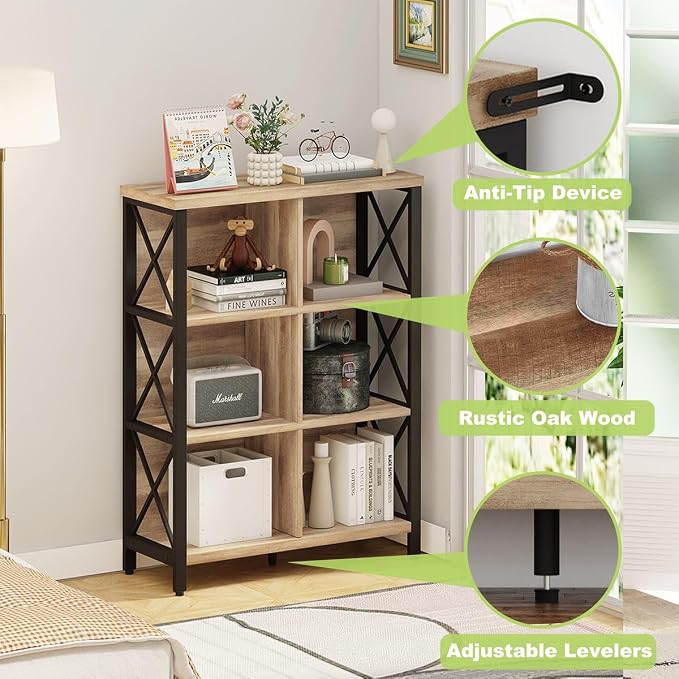 FATORRI 6 Cube Storage Organizer Shelf, Wood and Metal Cubby Bookcase, - Image 6