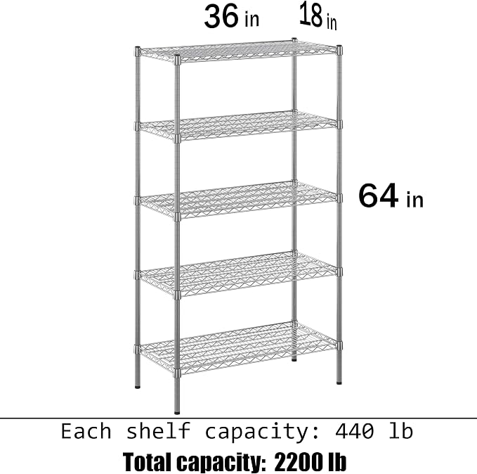 18" Deep x 36" Wide x 64" Height Wire Shelving Kit | 5-Tier | NSF Commercial - Image 3