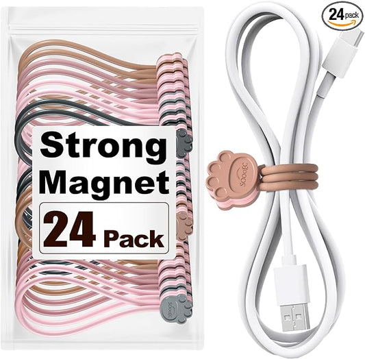 SOOOEC Cute Cat Paw Magnetic Cable Ties – 24 Pack, Reusable Silicone Cord by SOOOEC