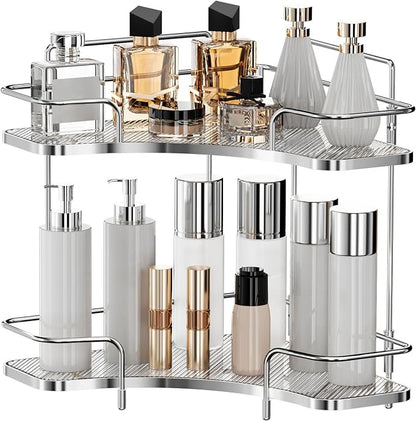 Seoneiro 2 Tier Corner Bathroom Counter Organizer, Cosmetic Skincare Organizer by Seoneiro