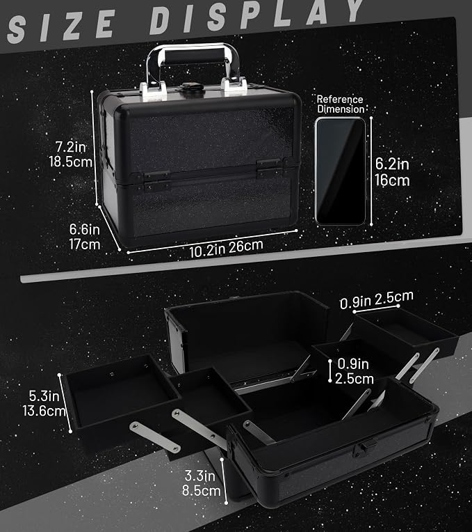 Large Makeup Train Case Cosmetic Organizer Case Makeup Box Portable Make Up - Image 2