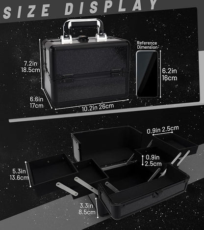 Large Makeup Train Case Cosmetic Organizer Case Makeup Box Portable Make Up - Image 2
