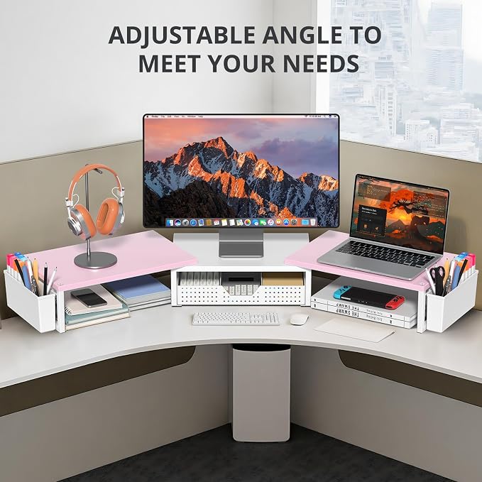 OPNICE Wood Desk Organizers and Accessories, Dual Monitor Stand Riser - Image 5