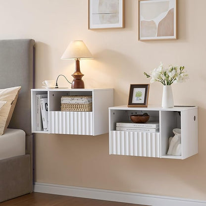 Modern Matte White Fluted Floating Nightstand by BuildHom