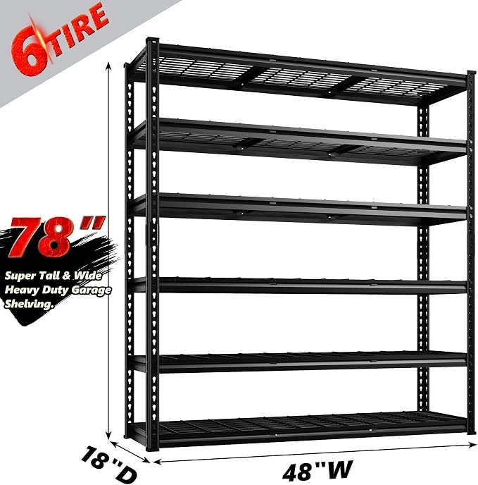 REIBII 3300LBS Garage Shelving 78" H Storage Shelves Heavy Duty 6-Tier - Image 2