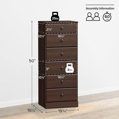 Prepac Astrid Tall Brown Dresser: 16.5"D x 19.75"W x 50"H, 6-Drawer Chest - Image 3