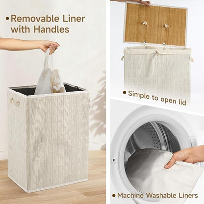 Laundry Hamper with Lid, 52.8 Gallon Large Laundry Basket 2 Removable Liner Bags - Image 7