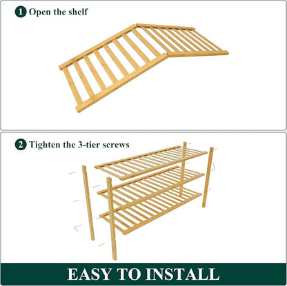 Smiry Bamboo Shoe Rack for Closet, 3 Tier Long Wooden Stackable Shoe Organizer - Image 6