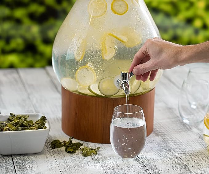 Classic Home Teardrop Clear Glass Ice Cold Beverage Drink Dispenser- 2.75 Gallon - Image 5