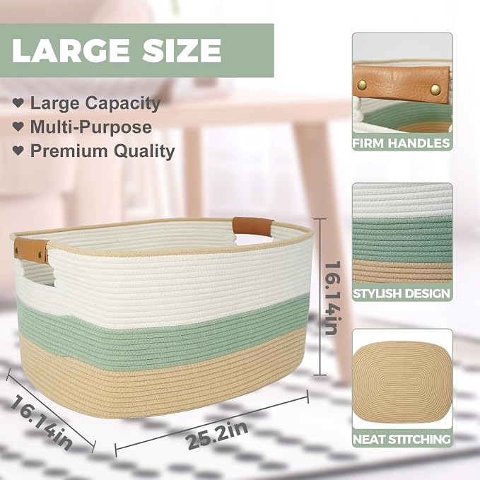 danpinera Large Woven Basket, 108L Rectangular Woven Storage Basket - Image 2