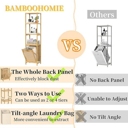 Bamboo Tilt Out Laundry Hamper, 4-Tier Tilt Out Hamper - Image 6