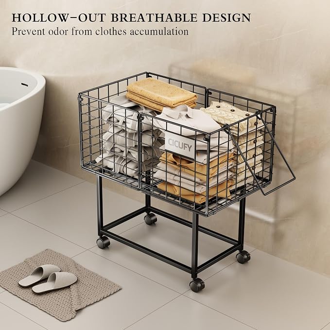 Wire Laundry Hamper, 80L Rolling Laundry Basket Cart on Wheels, Dirty Clothes - Image 4