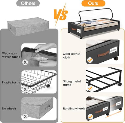 Under Bed Storage with Wheels 3Pack Storage Containers with Clear Window&Label - Image 6