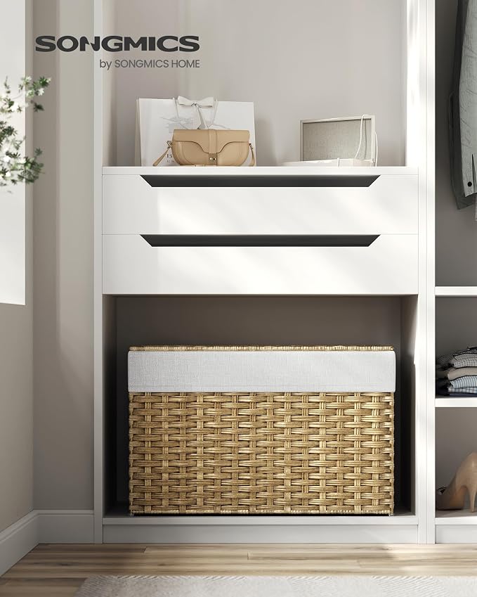 SONGMICS Storage Basket with Lid, Woven Blanket Storage Bin with Handles - Image 2