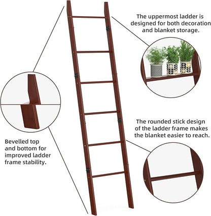 BAMBANG 6-Tier Blanket Ladder for Living Room, Blanket Quilt Ladder Rack Rustic - Image 4