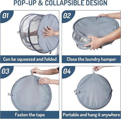 Mesh Popup Laundry Hamper 115L Collapsible Laundry Basket Extra Large Capacity - Image 7