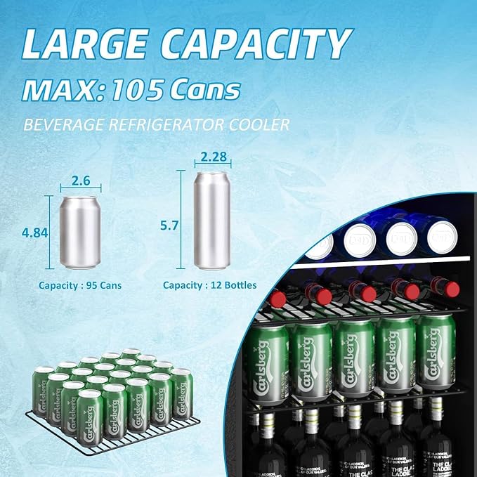 Compact Beverage Refrigerator, 95 Can/2.6 Cubic Feet Fridge - Image 4