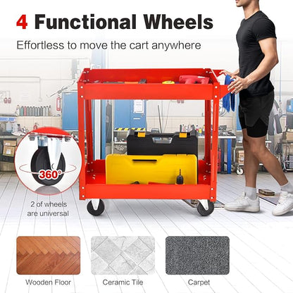 Goplus 2-Tier Utility Cart, Heavy Duty Commercial Service Tool Cart w/Handle - Image 3