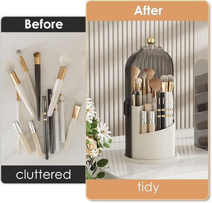 Makeup Brush Holder with Lid 360 Rotating Clear Dustproof Make Up Organizers - Image 4