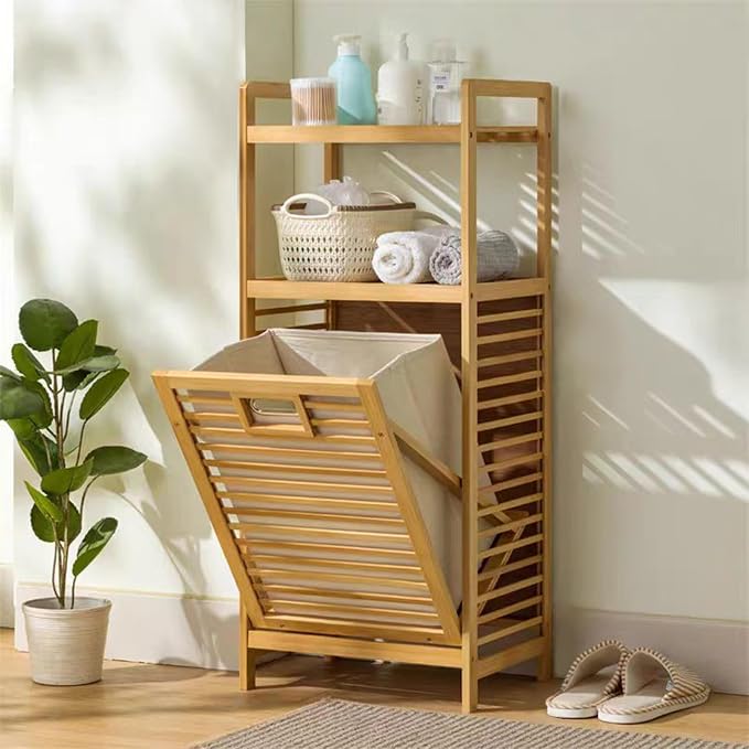 Laundry Hamper with 2-Tier Shelves & Tilt Out Basket, Laundry Baskets Organizer by Baveke