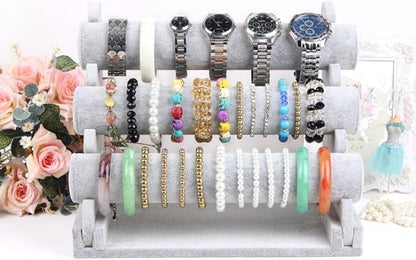 Wudygirl Triple Bracelet Holder Velvet Jewelry Display Stand Watch Bangle Bar - Image 2