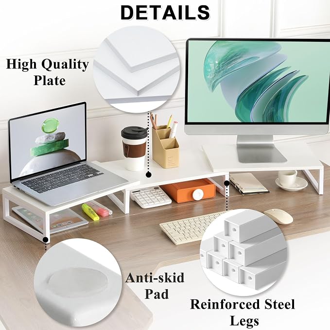 TEAMIX Desk Organizer Dual Monitor Stand Riser, Adjustable Computer Stand - Image 5