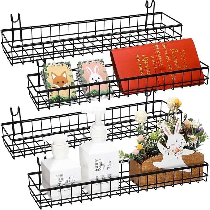 Blulu 4 Pcs 15.75 x 3.94 x 1.97 Inch Metal Grid Wall Baskets by Blulu
