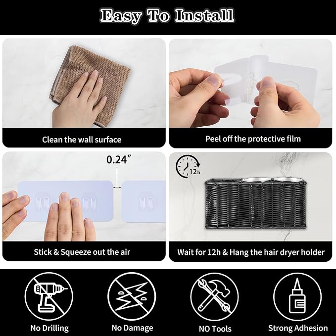 Hair Tool Organizer, Wall Mount Curling Iron Holder, Waterproof Wicker Hot - Image 6