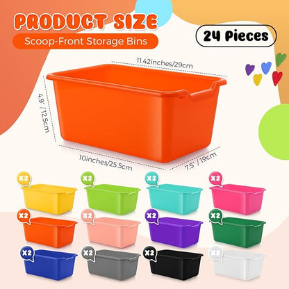 Dandat 24 Pcs Book Bins for Classroom Plastic Cubby Bins Bulk Classroom Storage - Image 2