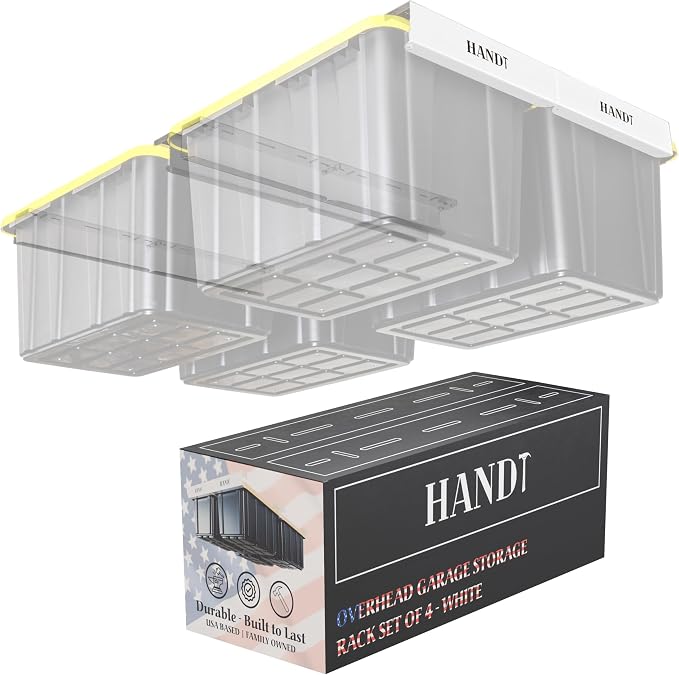 HandT USA Based Overhead Garage Storage Rack, Ceiling Tote Bin Organization by HANDT