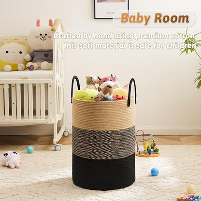 Laundry Basket, Woven Cotton Rope Laundry Hamper, 80L - Image 3