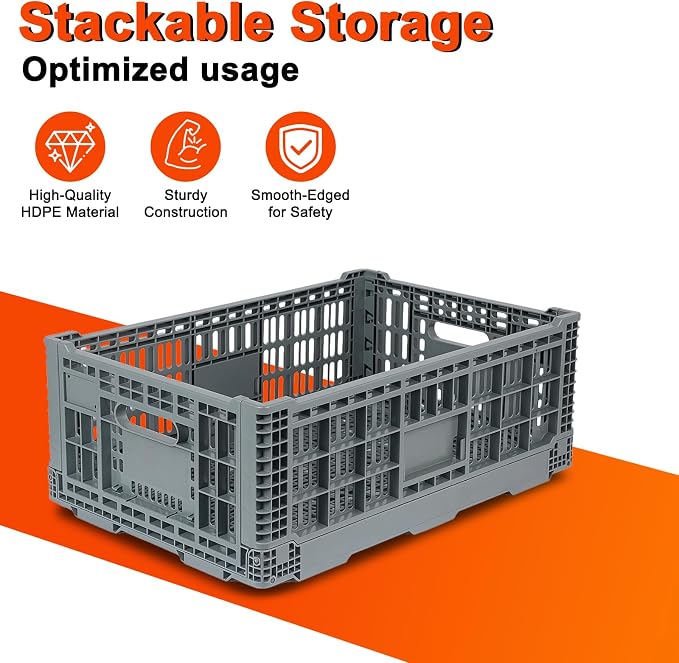 Collapsible Milk Crates for Storage, 52L Storage Crates, Heavy Duty Milk Crate - Image 4