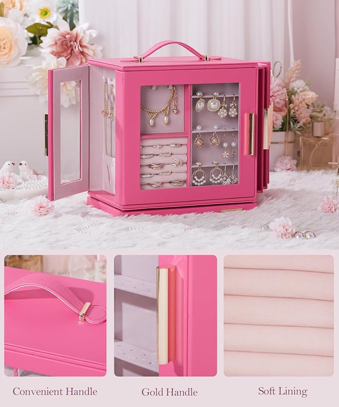 Homde Christmas Gifts Jewelry Box 360° Rotating, Necklace Earring Organizer - Image 5