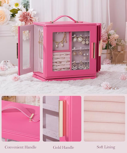 Homde Christmas Gifts Jewelry Box 360° Rotating, Necklace Earring Organizer - Image 5