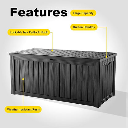 150 Gallon Waterproof Outdoor Storage Box, UV Resistant Resin Deck Box - Image 6
