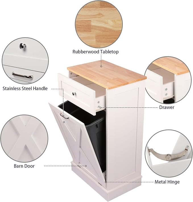 Betterhood Tilt Out Trash Cabinet 10 Gallon Wooden Free Standing Laundry Sorter - Image 4