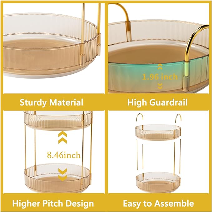 360 Rotating Gold Makeup Organizer, 2 Tier Large Capacity Rotating Makeup - Image 4