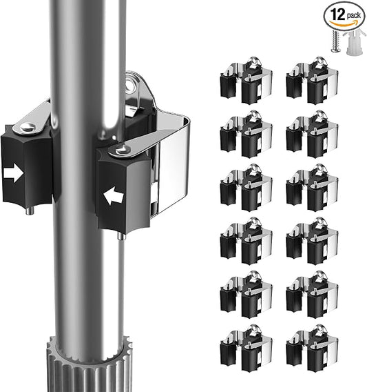 Broom Holder Wall Mount – 12 Pack Broom Rack by GARLWOLX