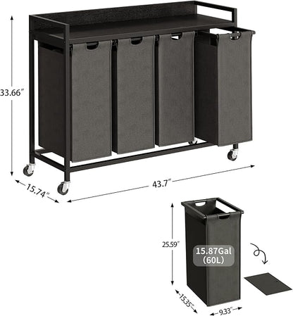 Laundry Hamper with Shelf, Laundry Basket 4 Section, Laundry Sorter with - Image 4