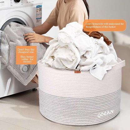Extra Large Laundry Basket 22" X 22"X 14" XXXL Cotton Rope Woven Basket - Image 4