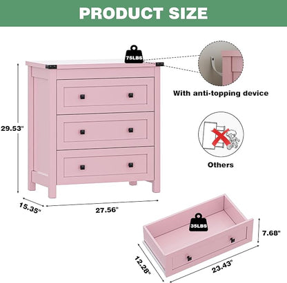 Dresser for Bedroom with 3 Drawers, Small Chests of Drawers, 27.55" Wide - Image 2