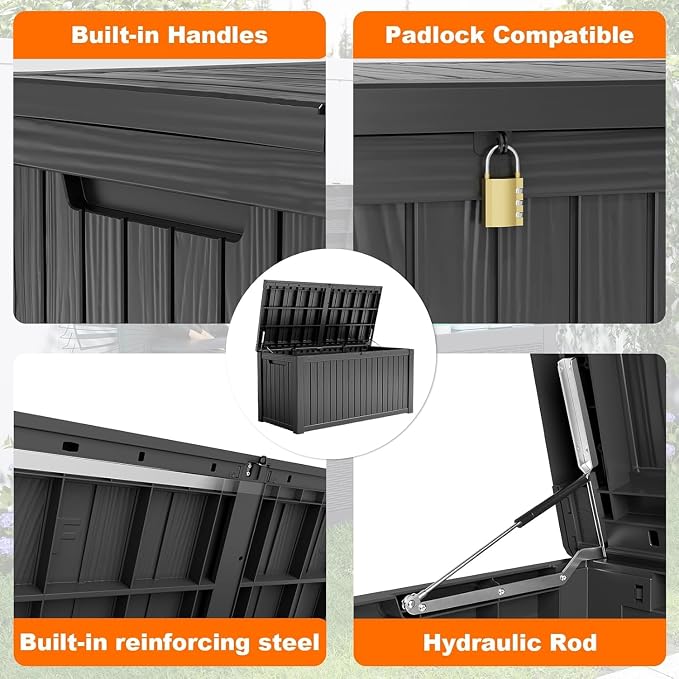 200 Gallon Large Deck Box, Resin Outdoor Storage Box - Image 6